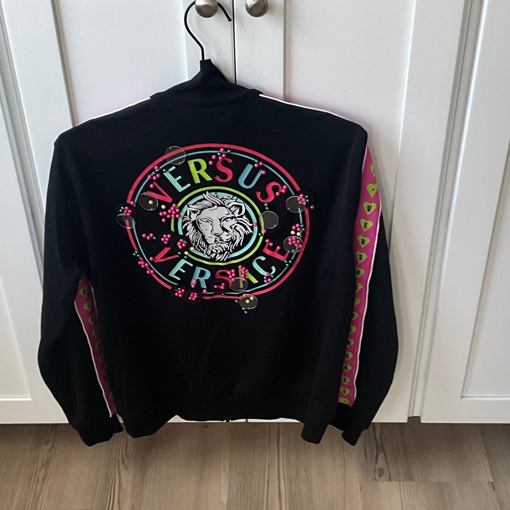 Versus Versace Black Bomber Jacket with Graphic Logo